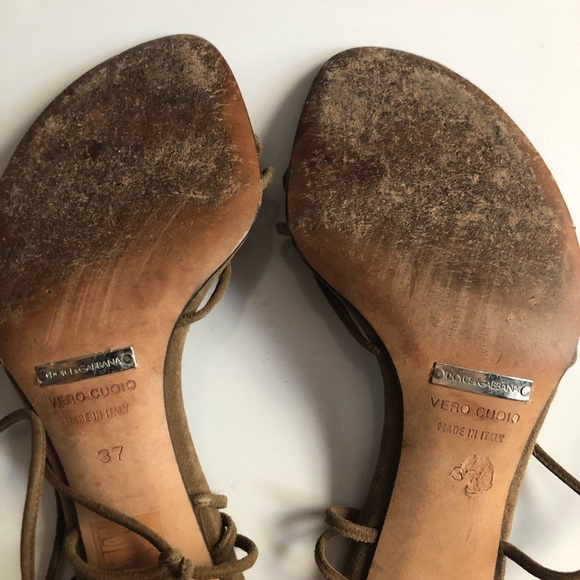 Dolce & Gabbana Brown Suede Leather Tie Up Sandals - Picture 4 of 8